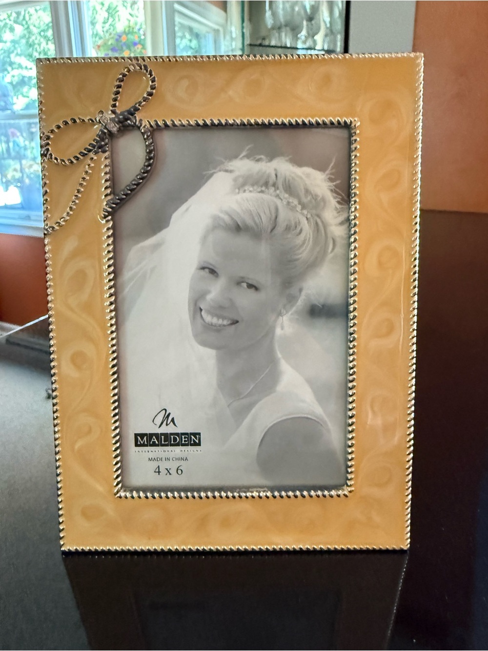 Malden Yellow Picture Frame with Silver Rope Bow Accent